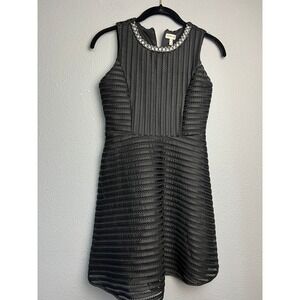 Monteau Girl Black Striped Mesh Embellished Fit & Flare Dress Sz 12 Empire Waist